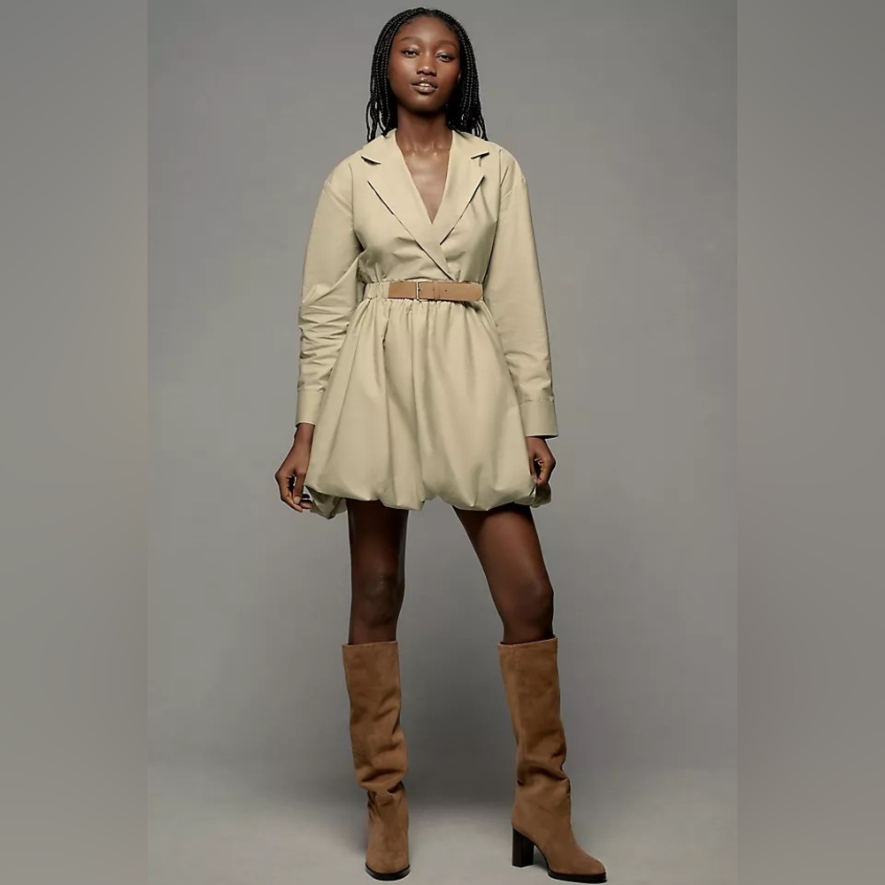 Maeve Long Sleeve Collared Belted Bubble Mini Dress 
Anthropologie 
XXS